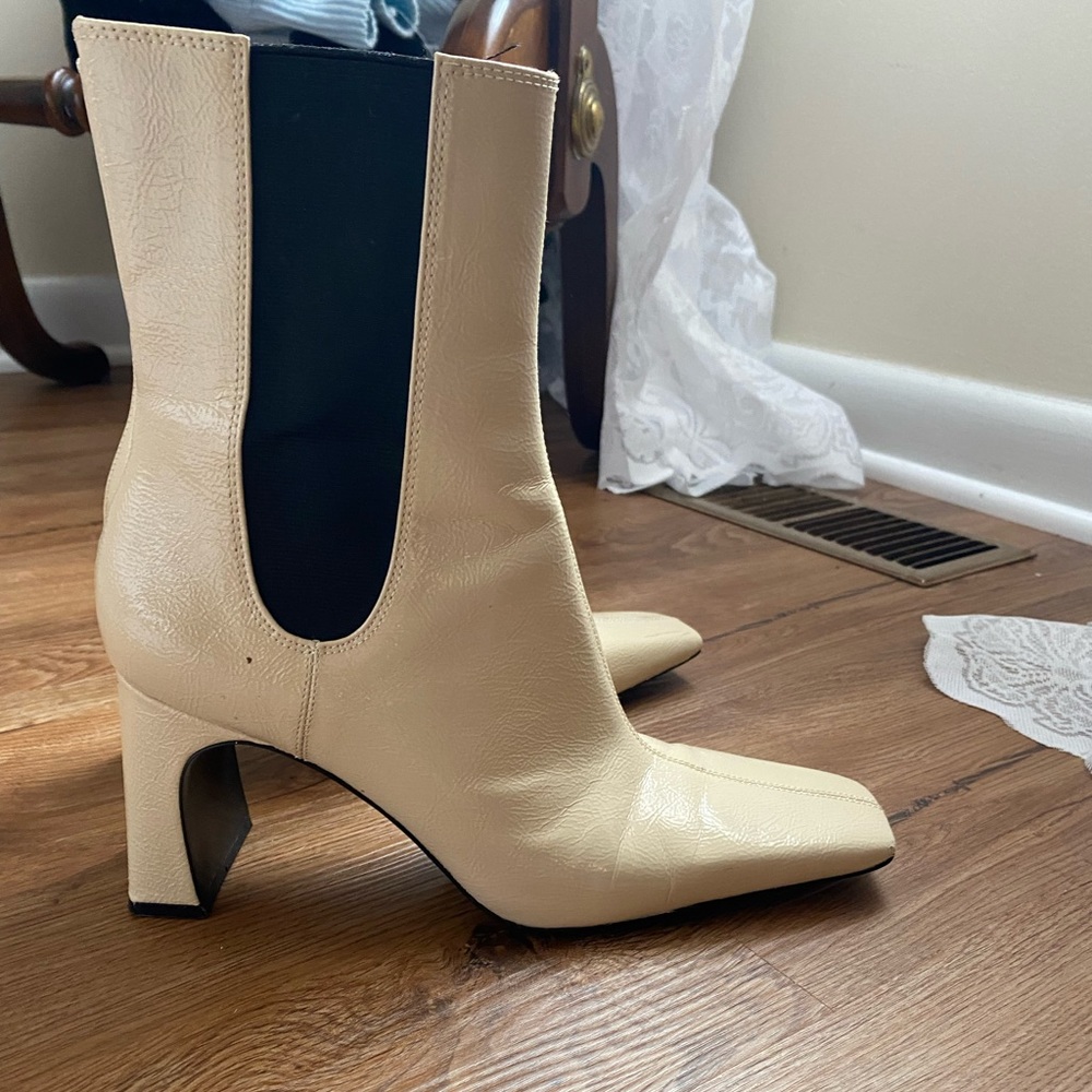Zara cream and black high heeled boots